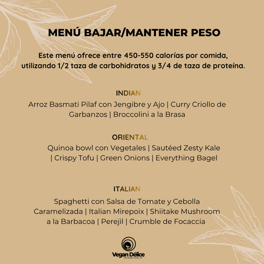 Menú para Bajar de Peso/Mantenerte
